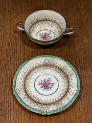Aynsley Keaburn 7638 Green Soup Cup & Saucer