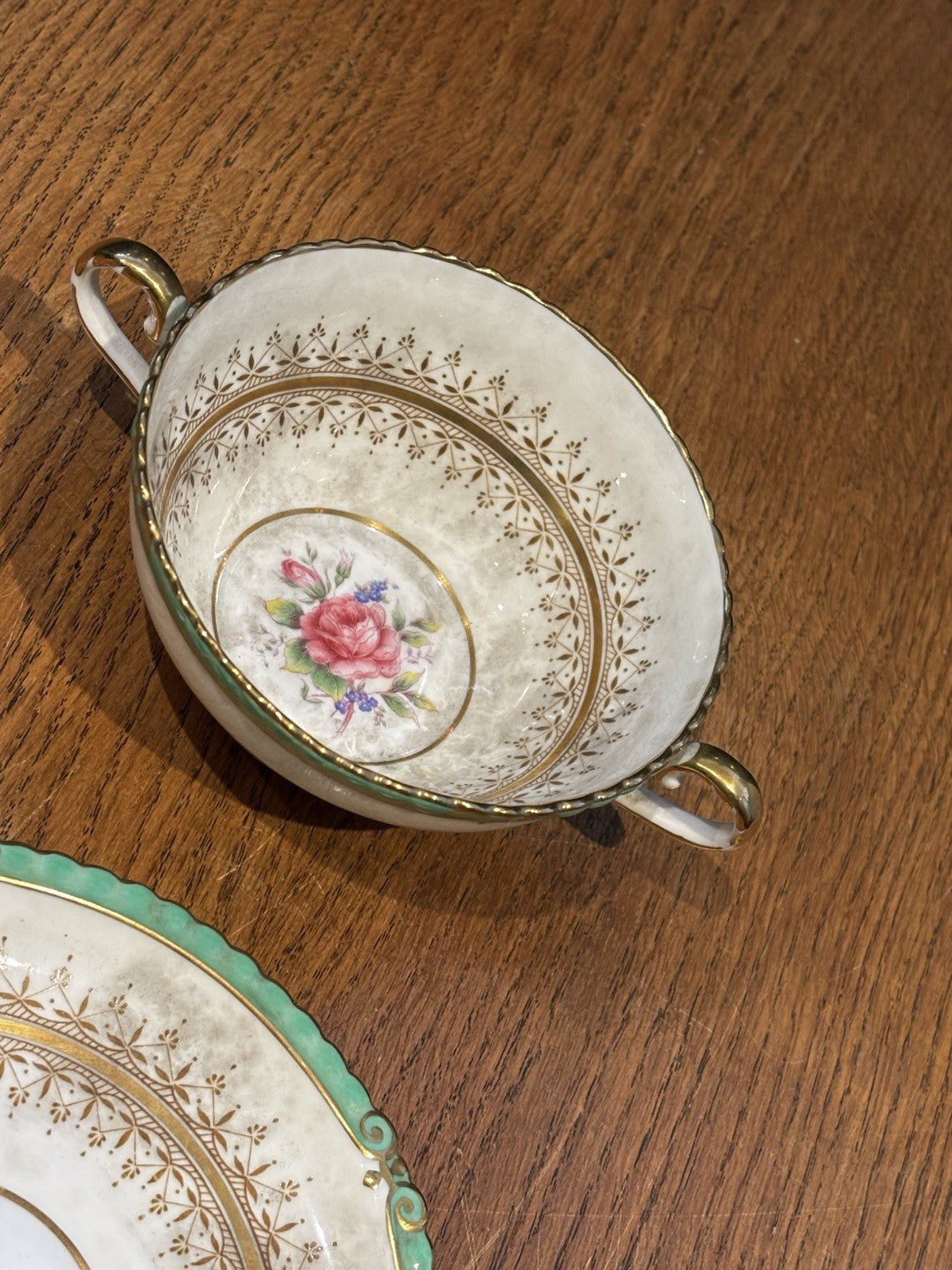 Aynsley Keaburn 7638 Green Soup Cup & Saucer