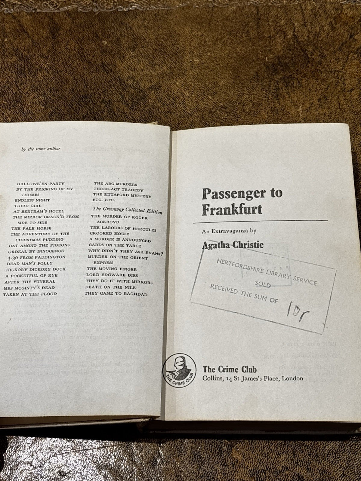 Agatha Christie. Passenger To Frankfurt. 1970 Hardback