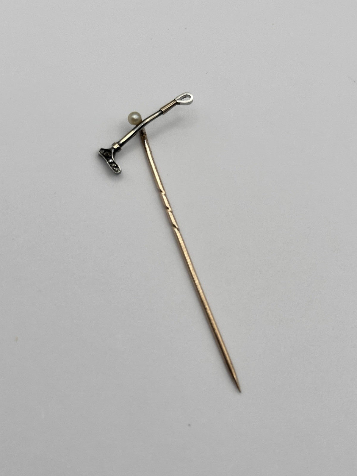Antique 9ct Gold 15ct Gold Diamond Riding Crop On 9ct Gold Stick Pin