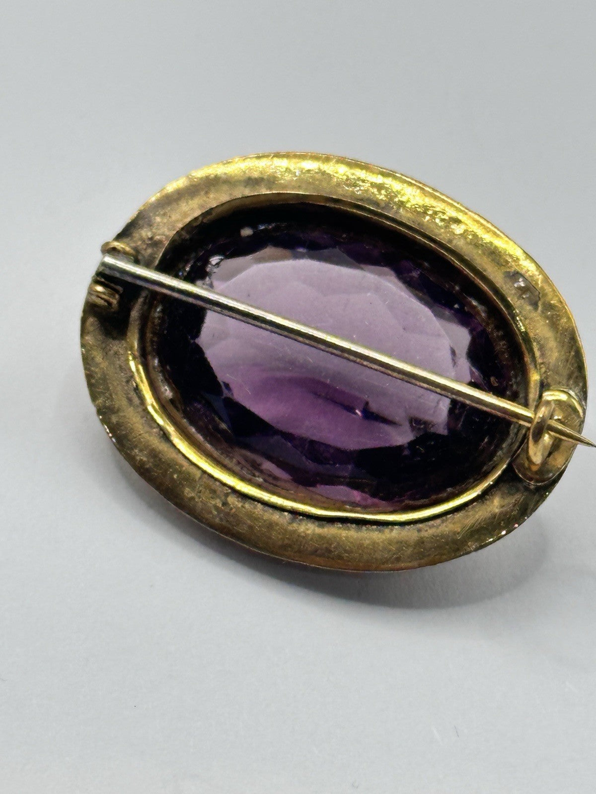 Antique Victorian Faceted Amethyst Pinchbeck Gold Plated Brooch