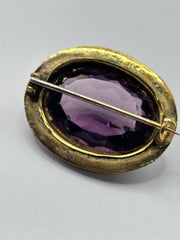 Antique Victorian Faceted Amethyst Pinchbeck Gold Plated Brooch