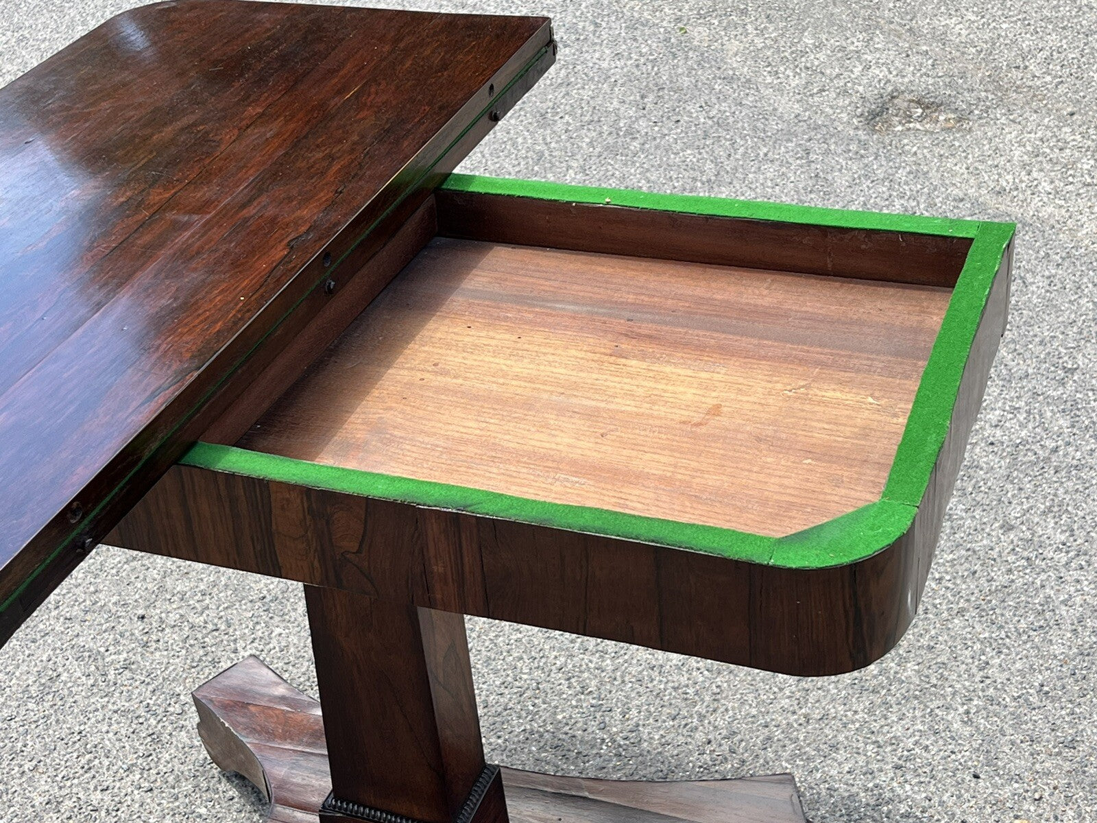 Antique Rosewood Games Table With Fold Over Lid & Card playing area