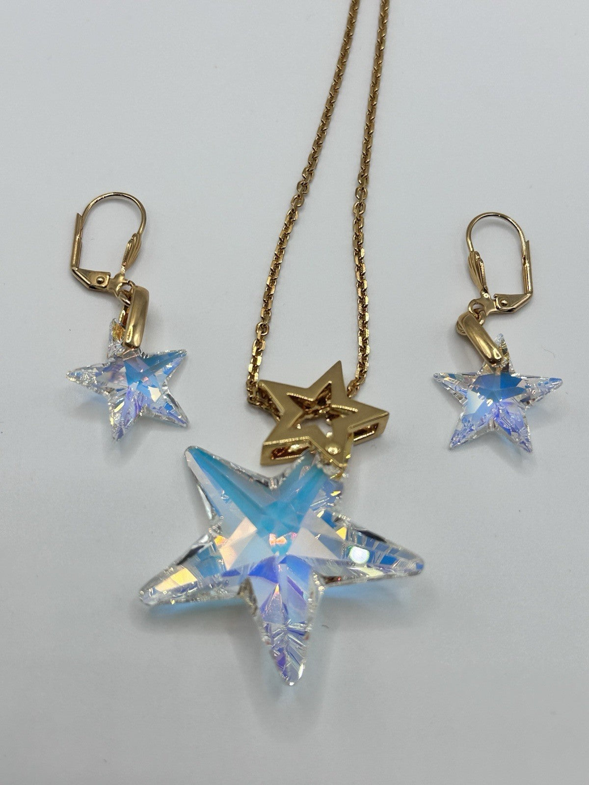 18ct Gold Plated Statement Aurora Borealis Star Necklace And Earring Set