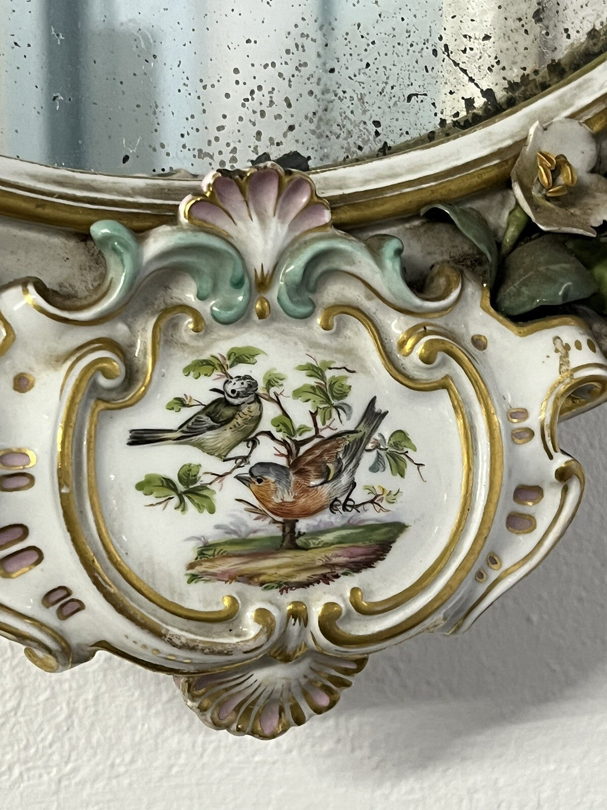 Antique Meissen German Porcelain Wall Mirror .