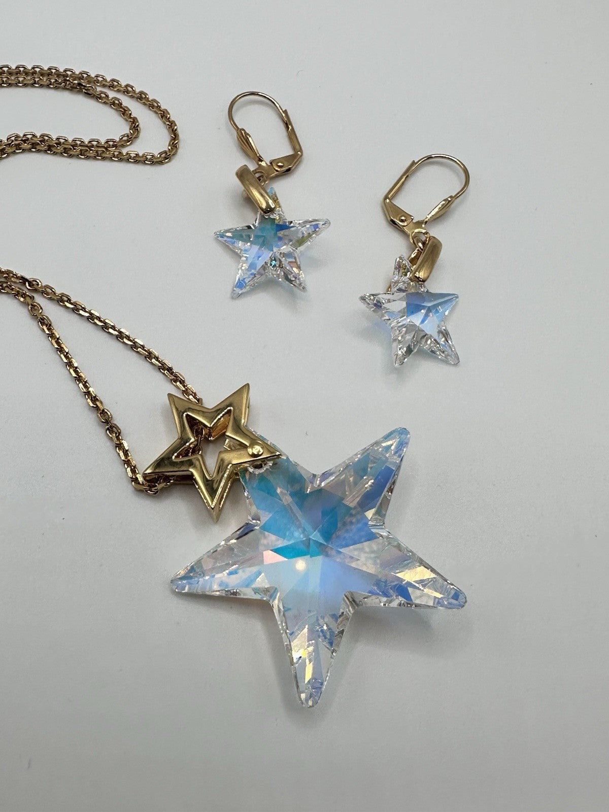 18ct Gold Plated Statement Aurora Borealis Star Necklace And Earring Set