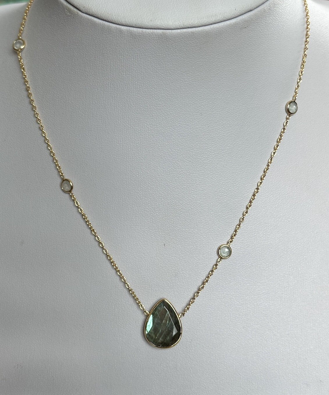 18k Gold Vermeil Plated On 925 Silver Labradorite Teardrop Tourmaline Necklace