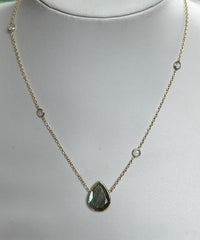 18k Gold Vermeil Plated On 925 Silver Labradorite Teardrop Tourmaline Necklace