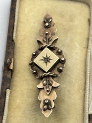 Antique Victorian 9ct Gold Diamond Brooch Boxed