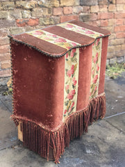 Antique Fireside Log Storage With Original Upholstered Decoration