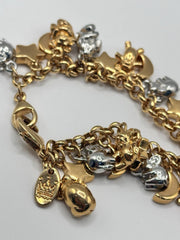 18ct Gold And Rhodium Plated Elephant Moon Stars Bears Charm Bracelet