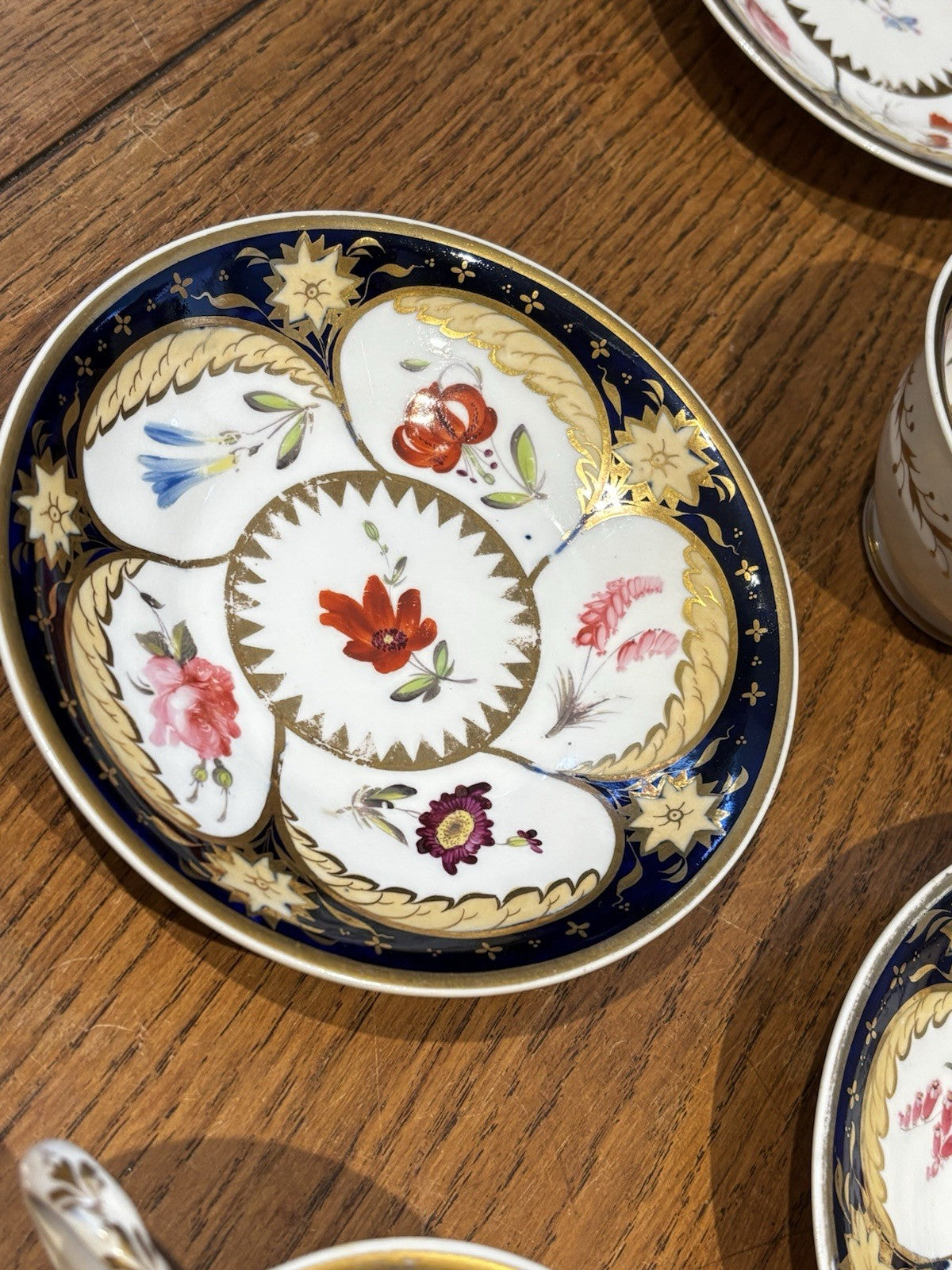 4 Antique Rare Machin  Highly Decorated Gilt Painted Cup & Saucers