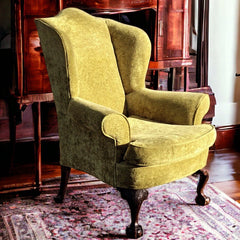 Antique Library Armchair, Fine Carved Mahogany Legs.
