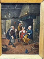 19th Century English Tavern Or Inn Scene. Oil On Canvas In Gold Gilt Frame.