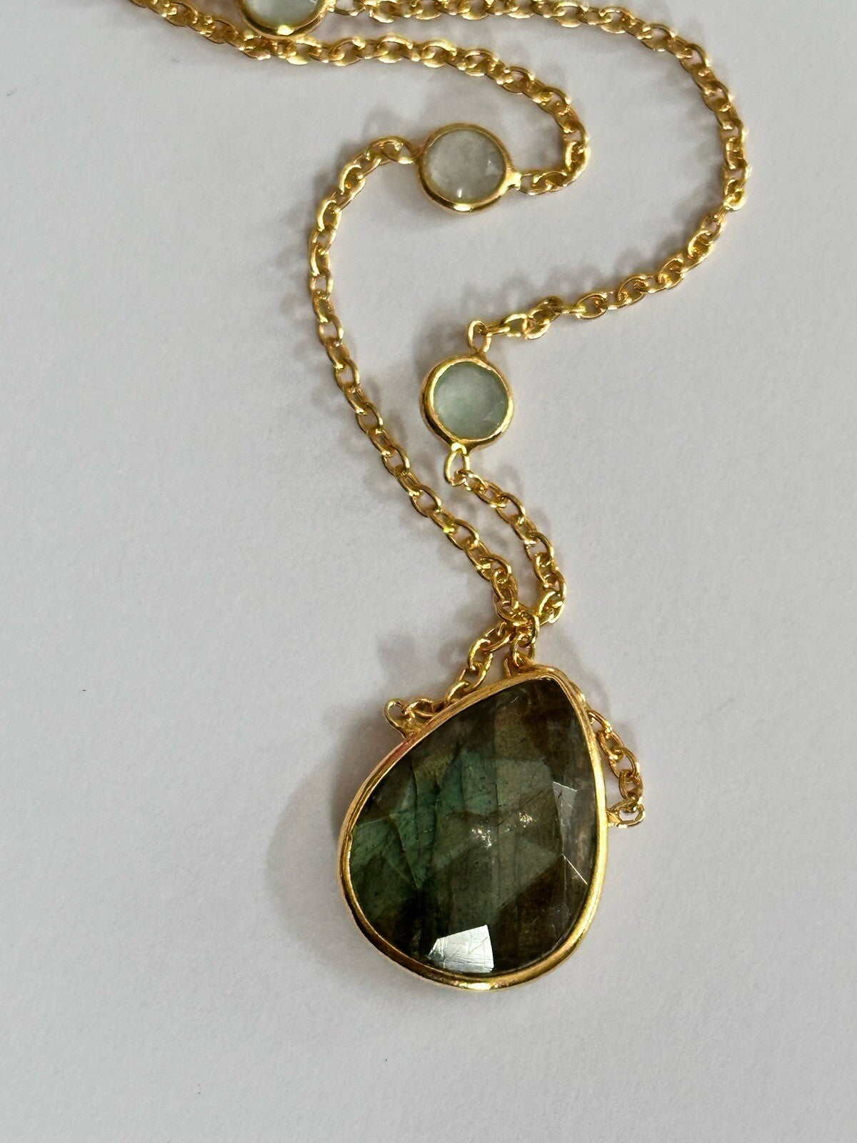 18k Gold Vermeil Plated On 925 Silver Labradorite Teardrop Tourmaline Necklace