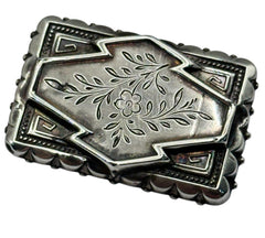 Antique Victorian Sterling Silver Flower Engraved Brooch