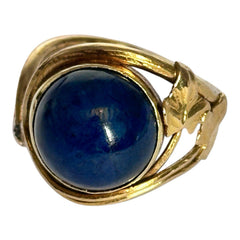 Antique 18ct Yellow Gold Lapis Lazuli Leaves Foliage Detail