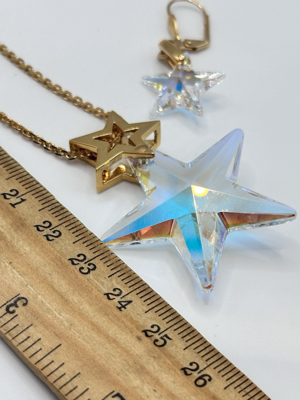 18ct Gold Plated Statement Aurora Borealis Star Necklace And Earring Set