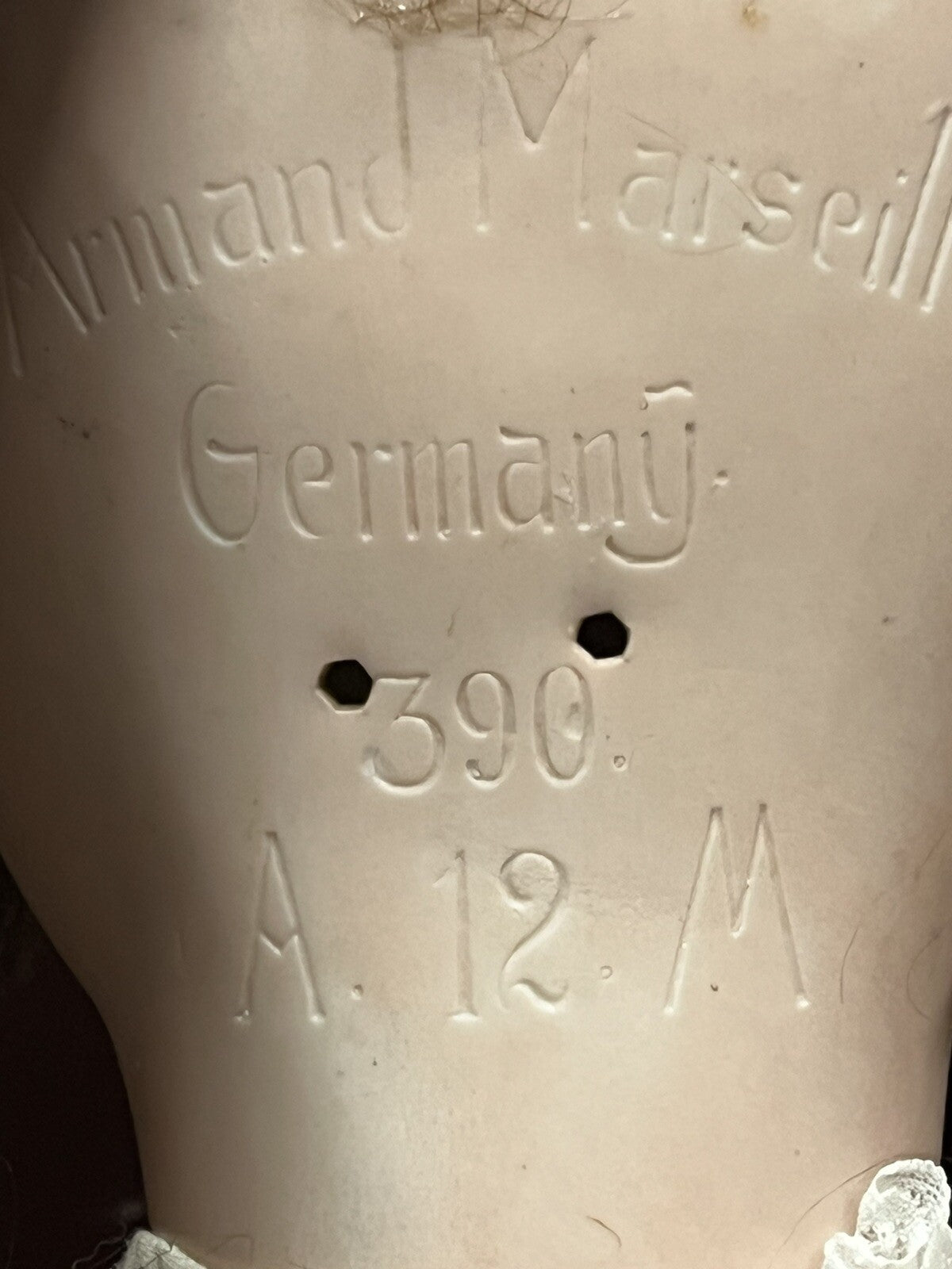 Armand Marseille bisque headed doll 390 with impressed marks to head, 68cm.