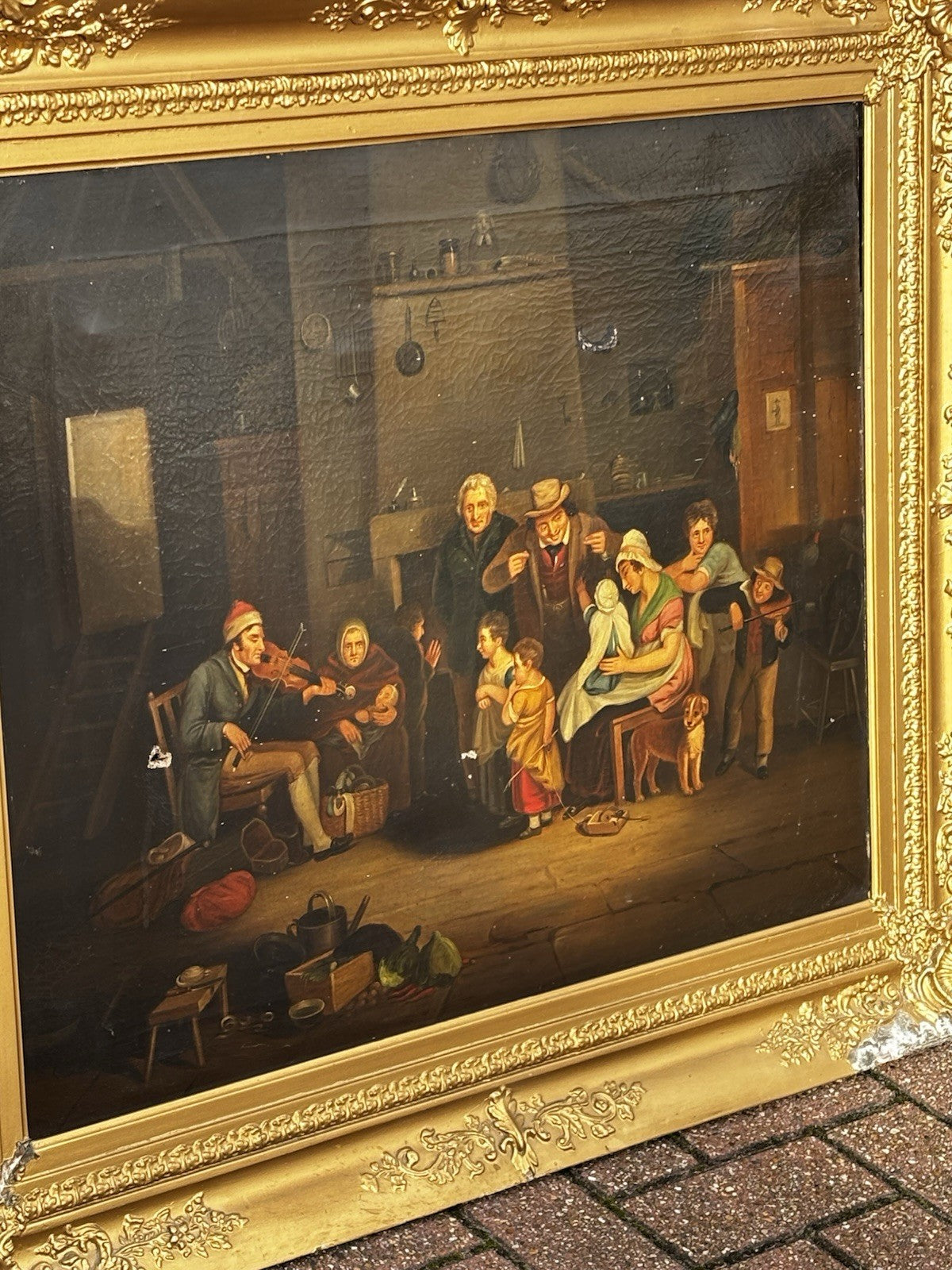 19th C Gilt Framed Rendition of “The Blind Fiddler” Original by Sir David Wilkie