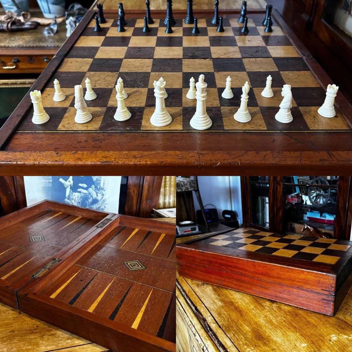 Antique Mahogany Chess & Backgammon