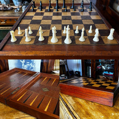 Antique Mahogany Chess & Backgammon