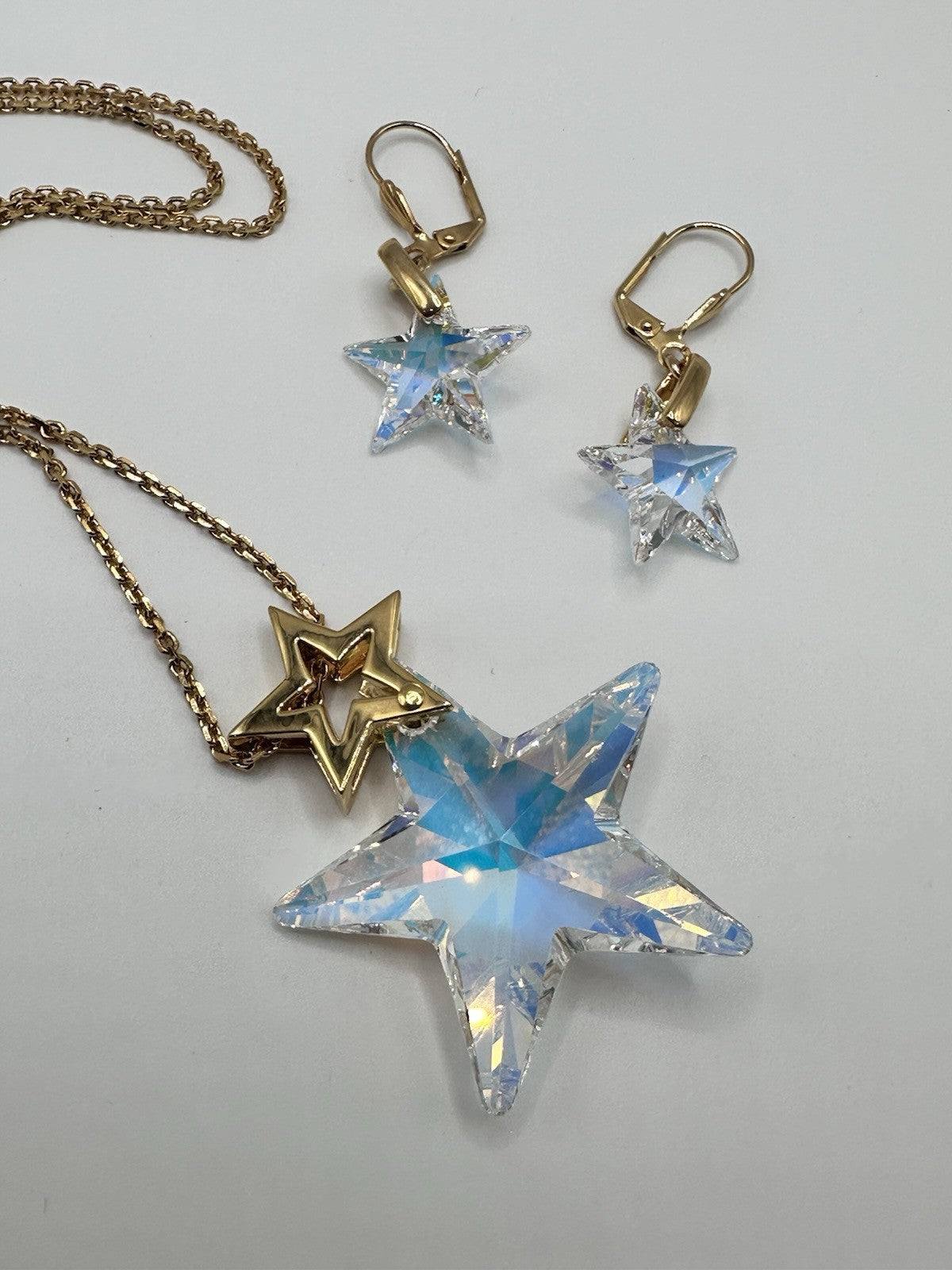 18ct Gold Plated Statement Aurora Borealis Star Necklace And Earring Set