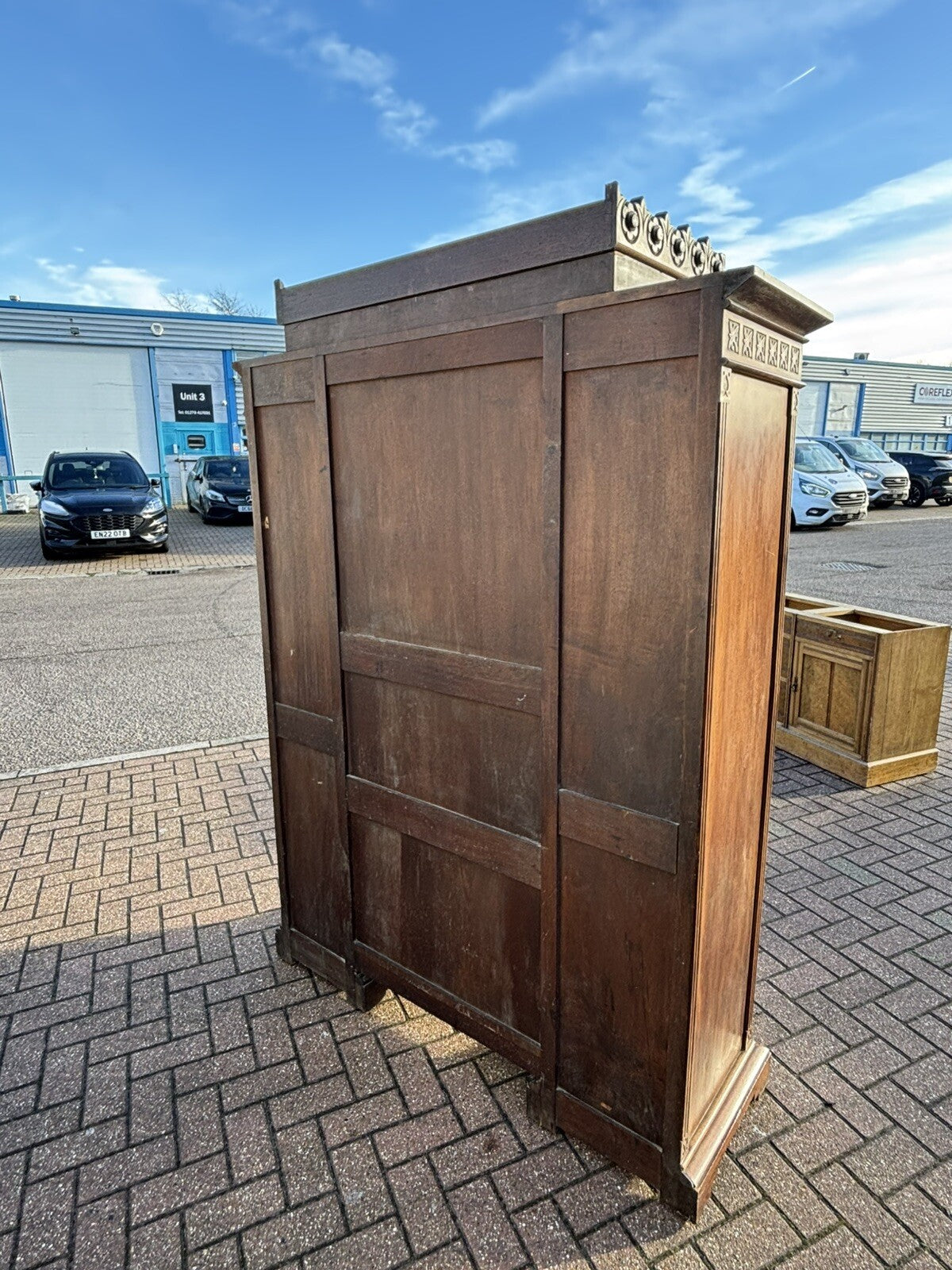 Arts & Crafts French Walnut Bookcase / Cupboard With Fitted Shelves & Drawers
