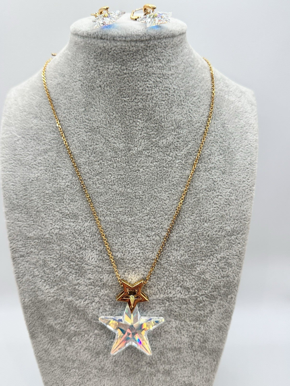 18ct Gold Plated Statement Aurora Borealis Star Necklace And Earring Set