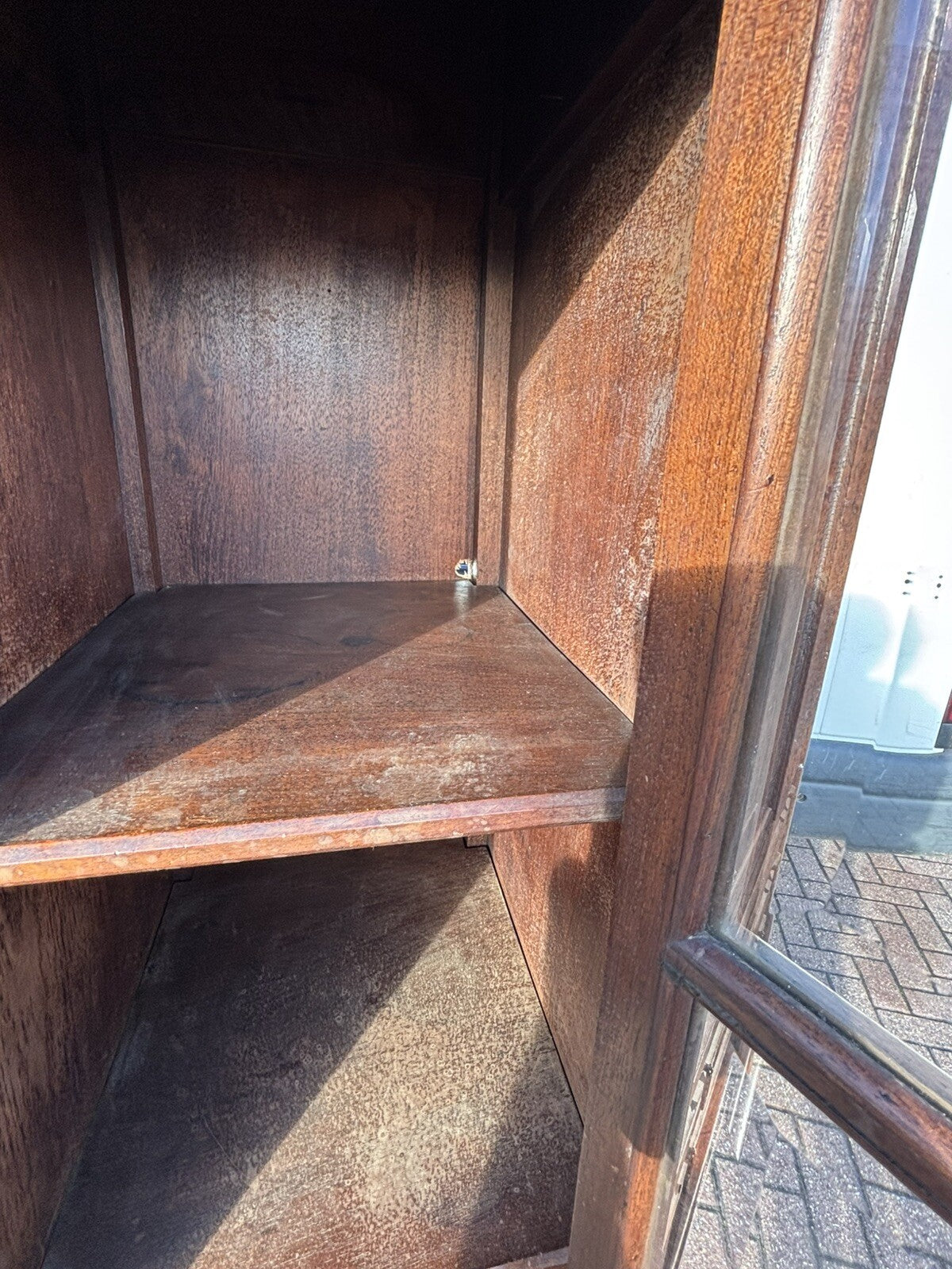 Arts & Crafts French Walnut Bookcase / Cupboard With Fitted Shelves & Drawers