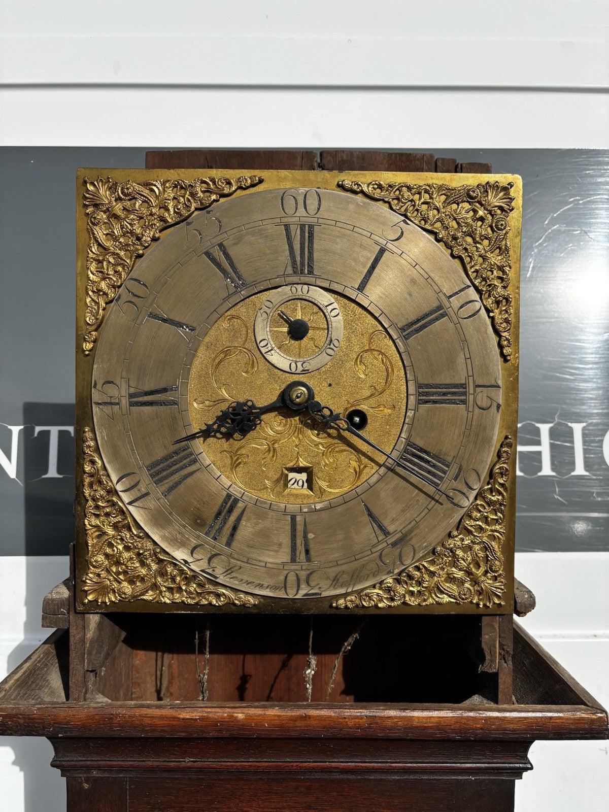 8 Day Longcase Clock, Stevenson Of Stafford. Brass Face.