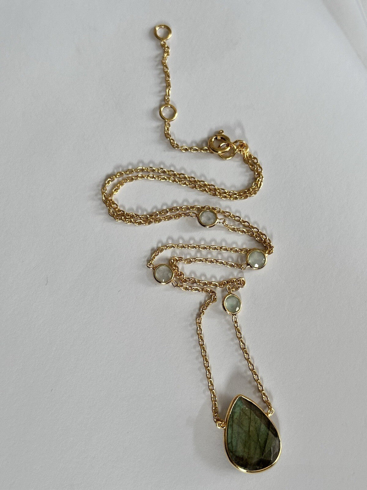 18k Gold Vermeil Plated On 925 Silver Labradorite Teardrop Tourmaline Necklace