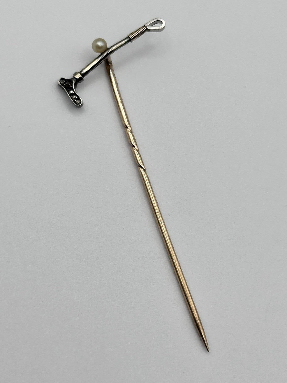 Antique 9ct Gold 15ct Gold Diamond Riding Crop On 9ct Gold Stick Pin