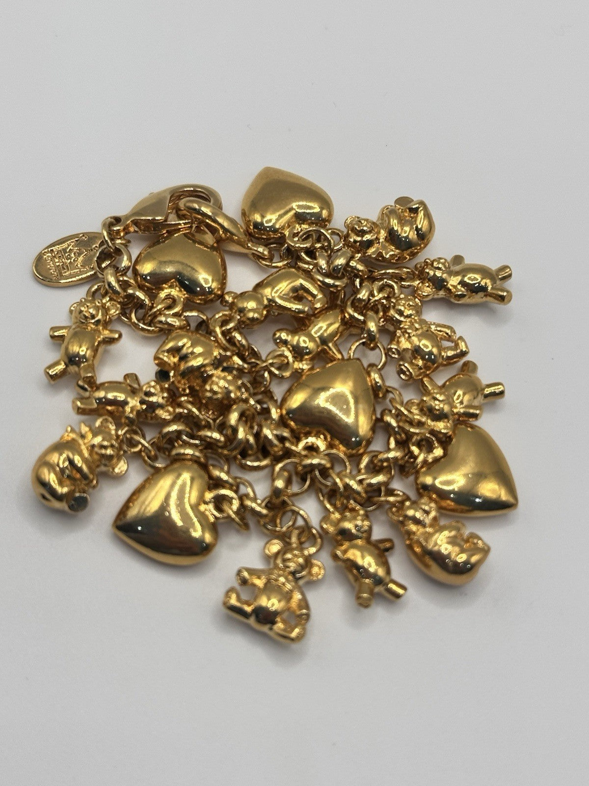 18ct Gold Plated Hearts Bears Charm Bracelet Made With Swarovski Crystal