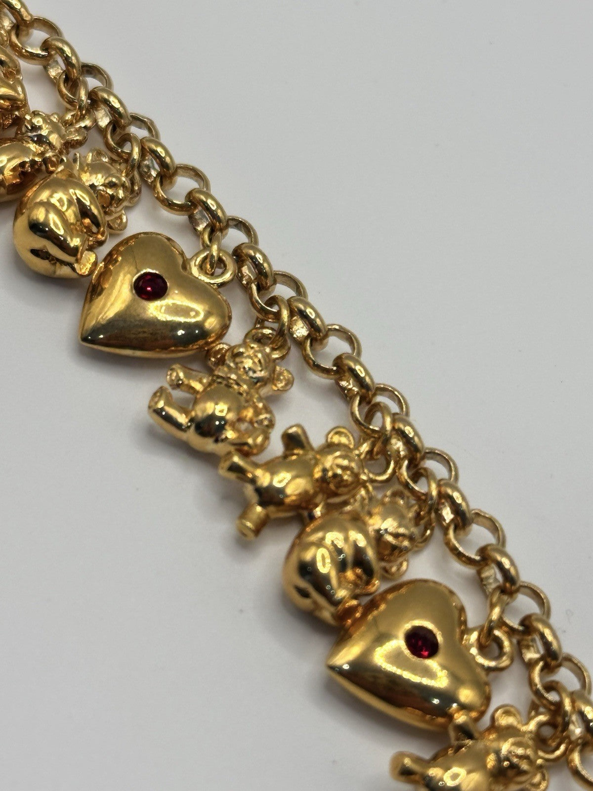 18ct Gold Plated Hearts Bears Charm Bracelet Made With Swarovski Crystal