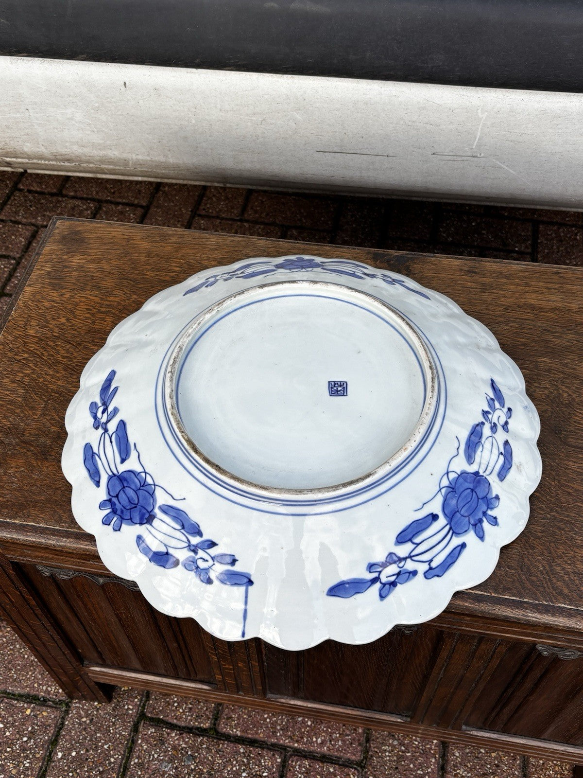 Antique Japanese Imari Blue And White Hand Painted Charger Plate