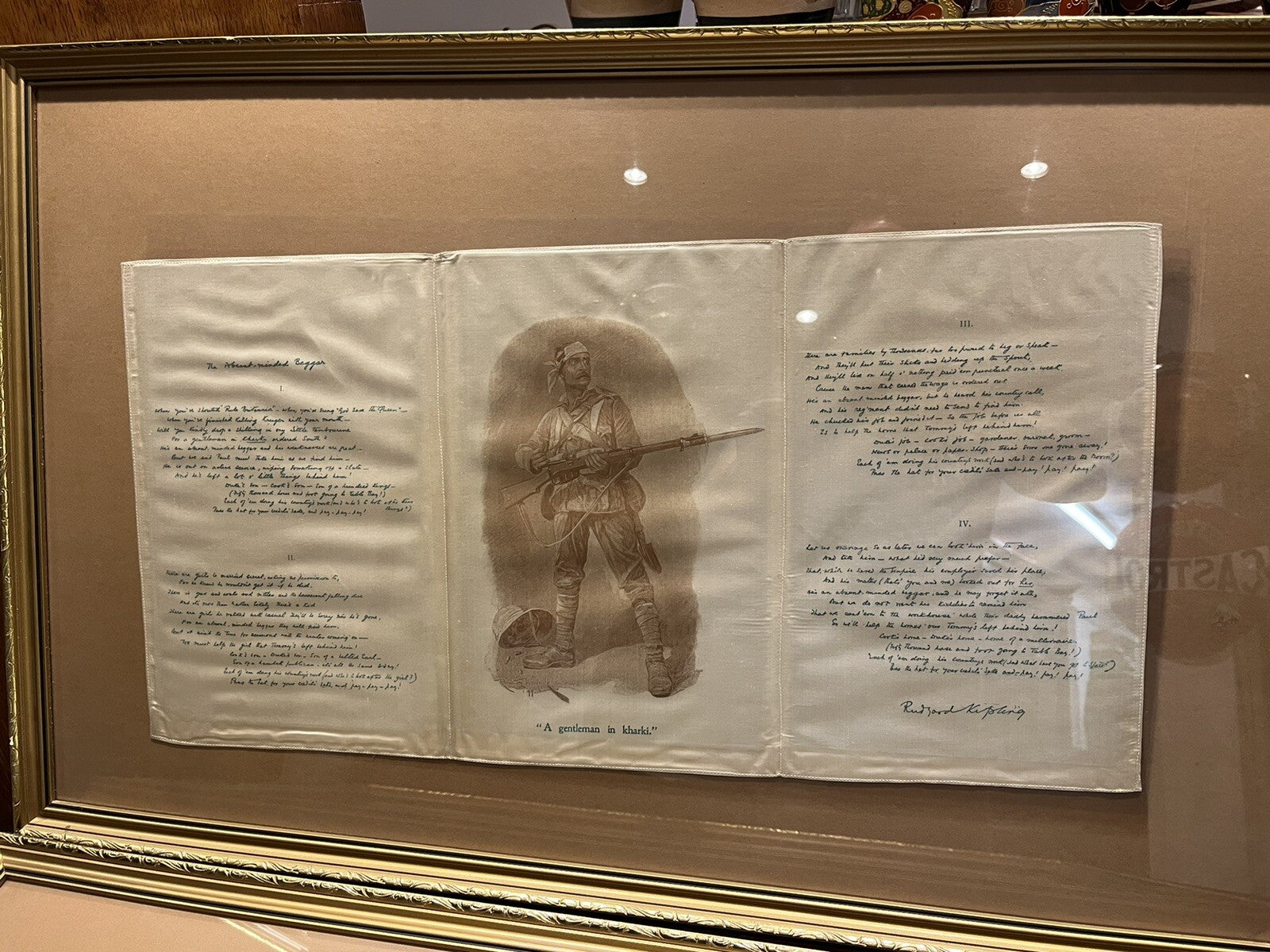 2 ORIGINAL Framed Silk Souvenir From Garrick Theatre, Rudyard Kipling 1899.