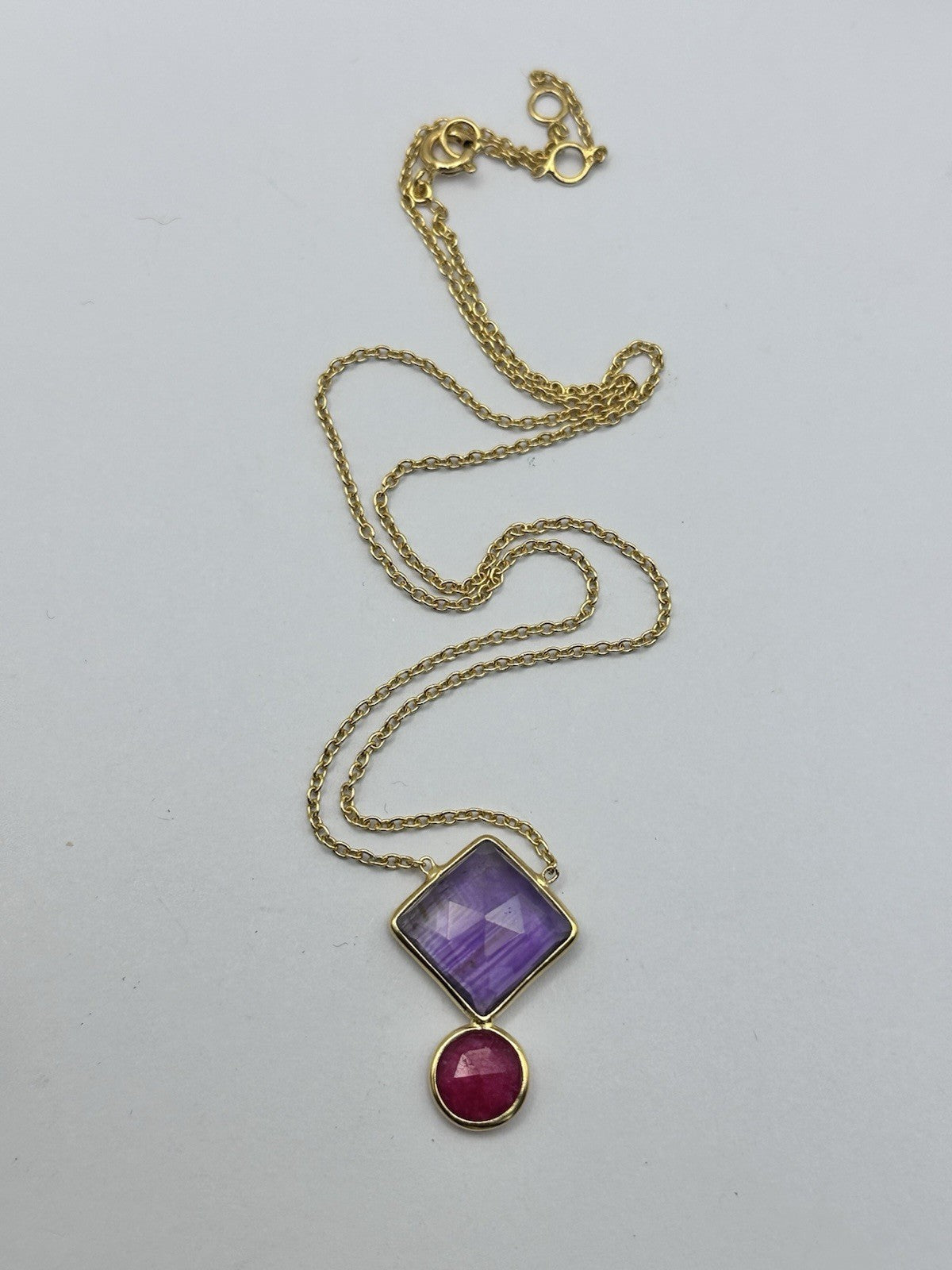 18k Gold Vermeil Plated On 925 Silver Amethyst And Ruby Necklace