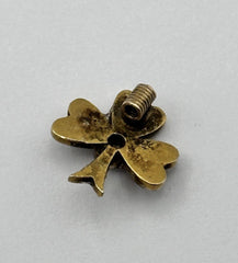 Antique 14ct Gold White Stone Pearl Lucky Shamrock Stick Pin Top