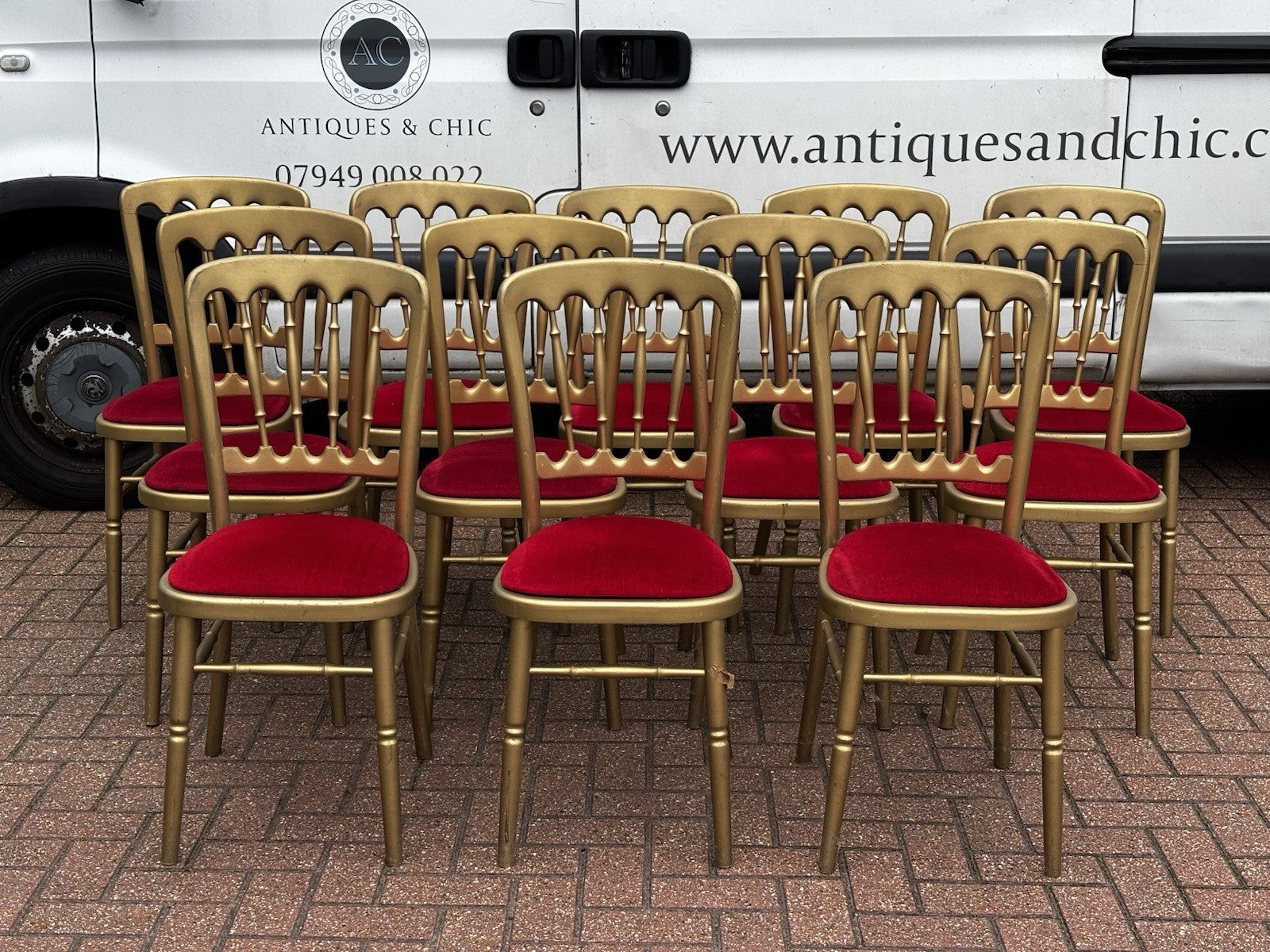 12 Cafe / Events Louis Style Gold Gilt Wooden And Upholstered Dining Chairs