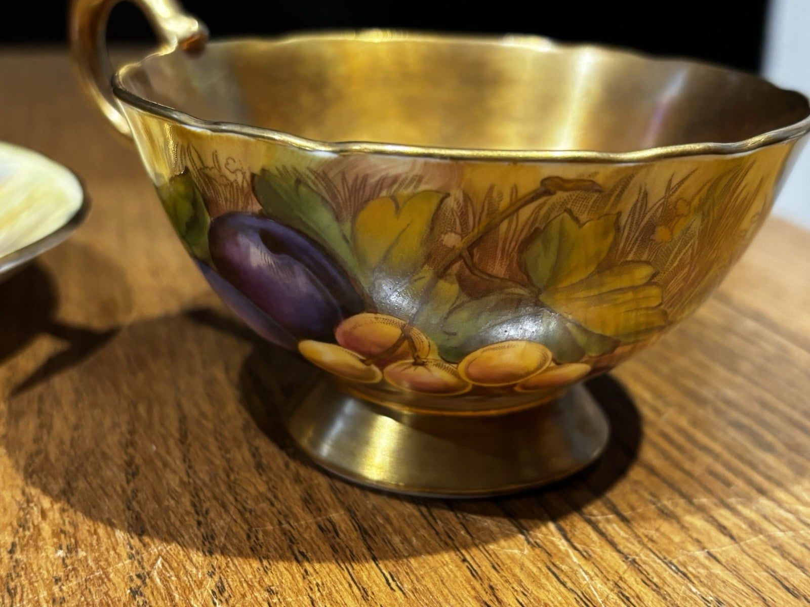 Aynsley Gold Orchard Fruit Cup & Saucer Signed D Jones Bone China