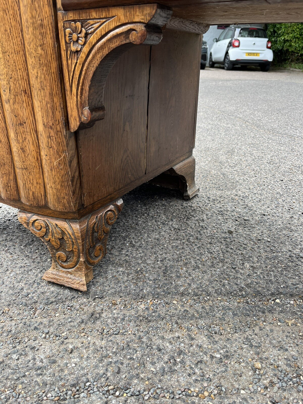 Art Deco Oak Sideboard. Circa 1930's. Carved With Flowers . Lots Of Storage.