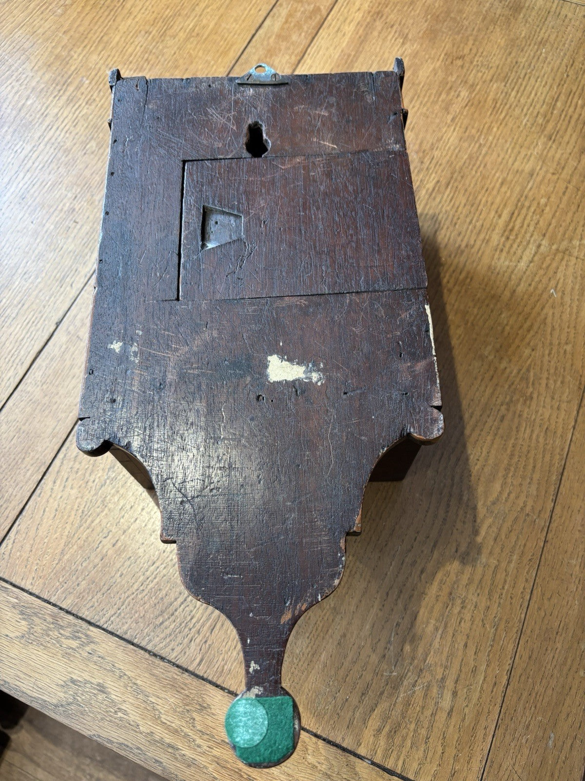 18th Century Mahogany Hooded Wall Clock, 6.5 Inch Dial.