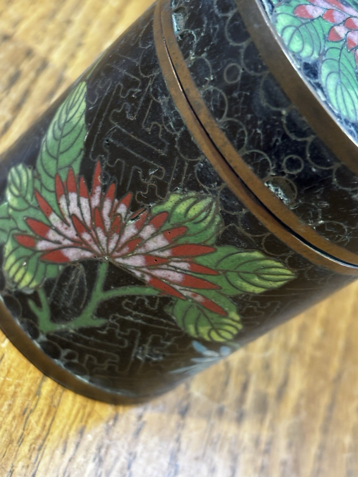 Antique Cloisonné Tobacco Jar And 2 Matchbox Cases