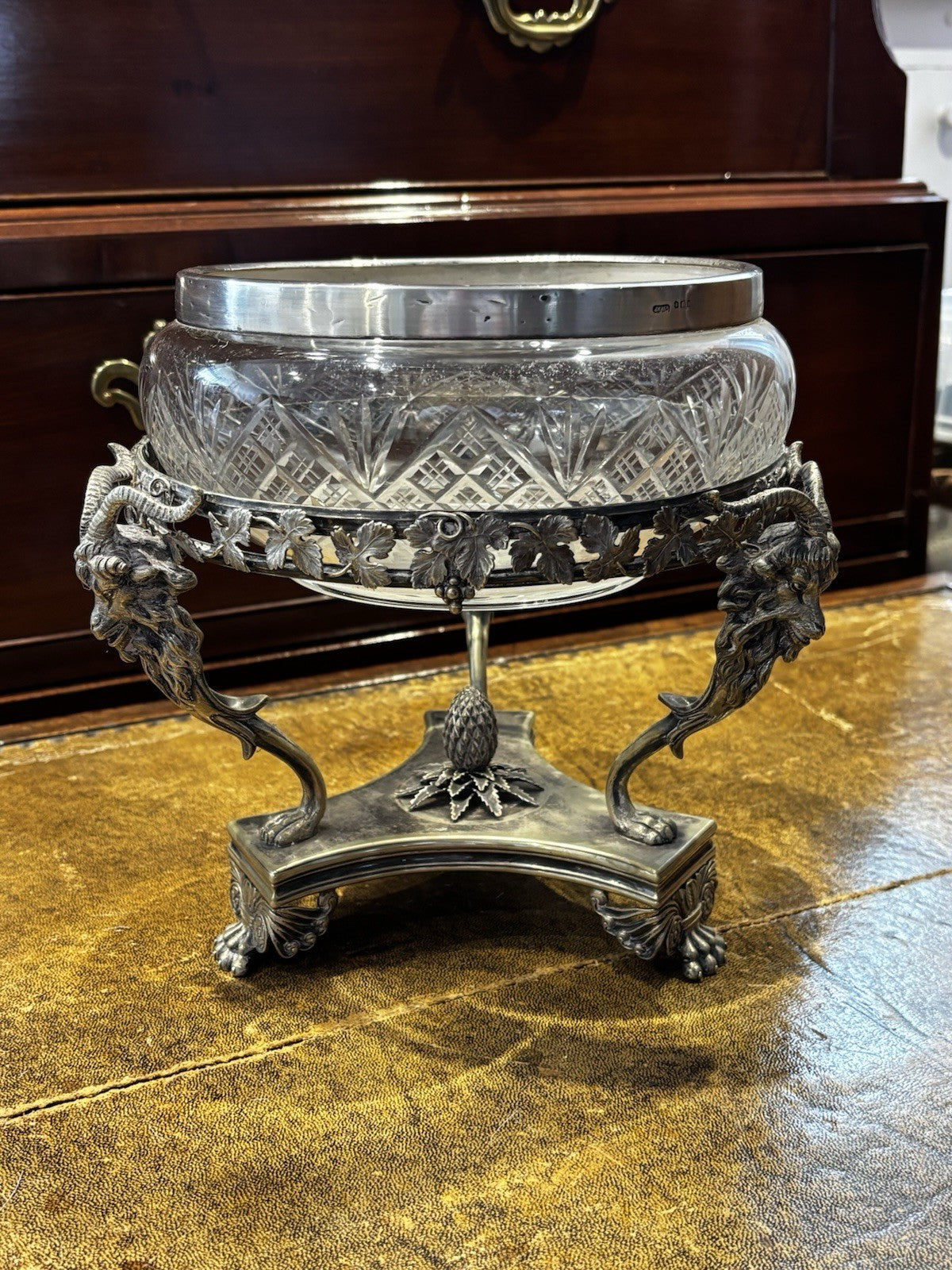 Antique Centrepiece Decorated With Ram Mask Mounts, & Foliage On Claw Feet.
