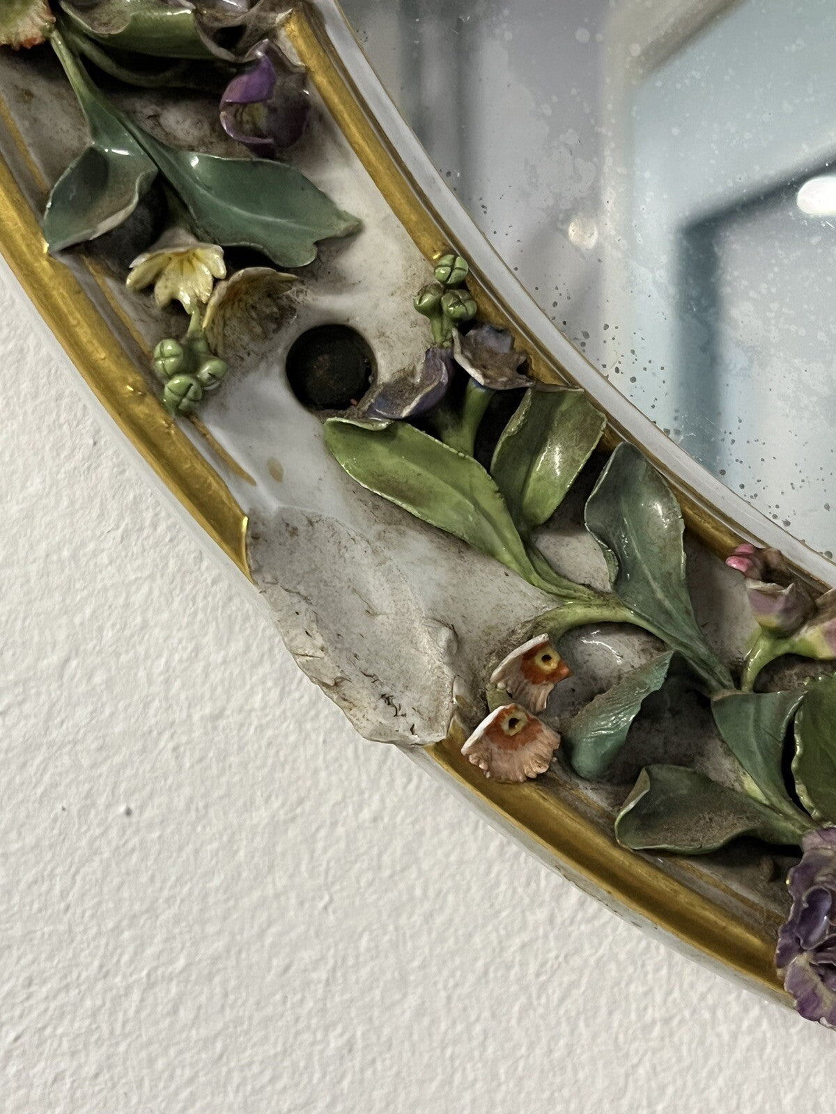Antique Meissen German Porcelain Wall Mirror .