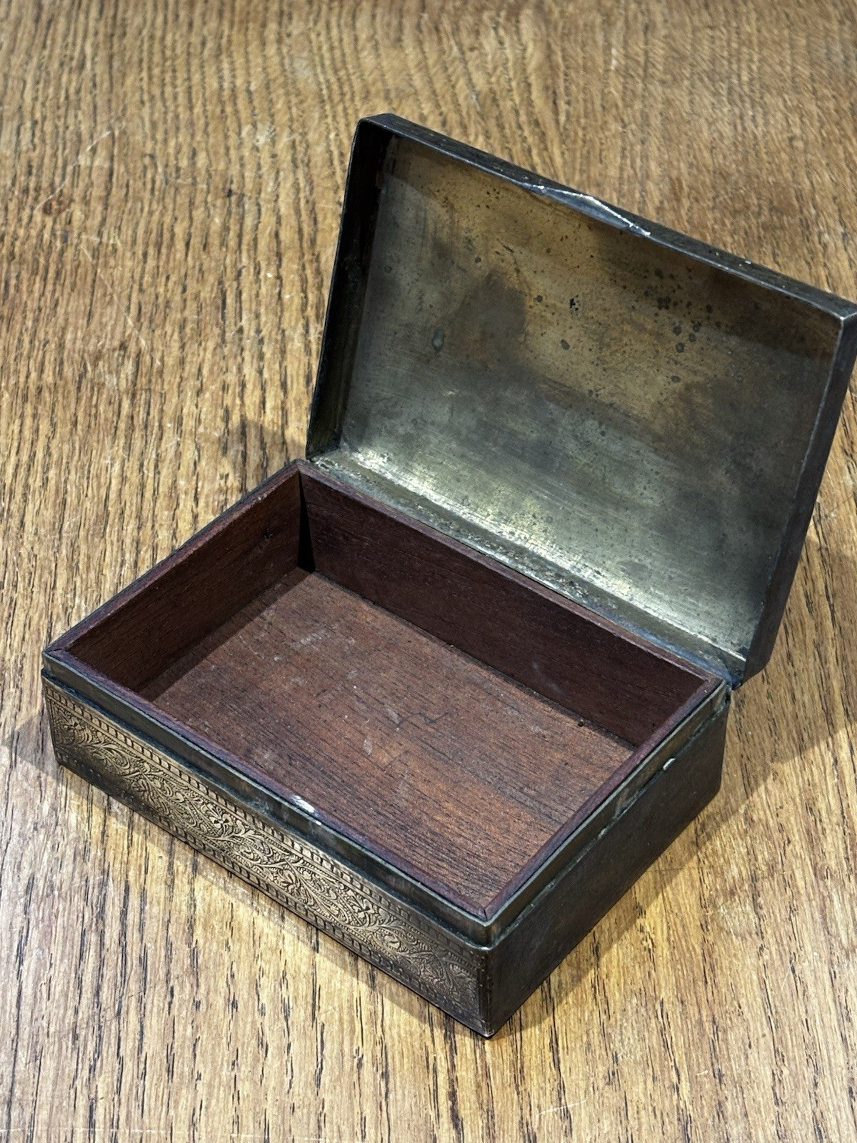 1920's Brass Cigarette Box With Engraved Decoration