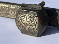 Antique Decorated Brass Inkwell Scribe Holder