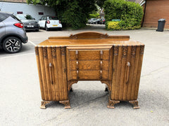 Art Deco Oak Sideboard. Circa 1930's. Carved With Flowers . Lots Of Storage.