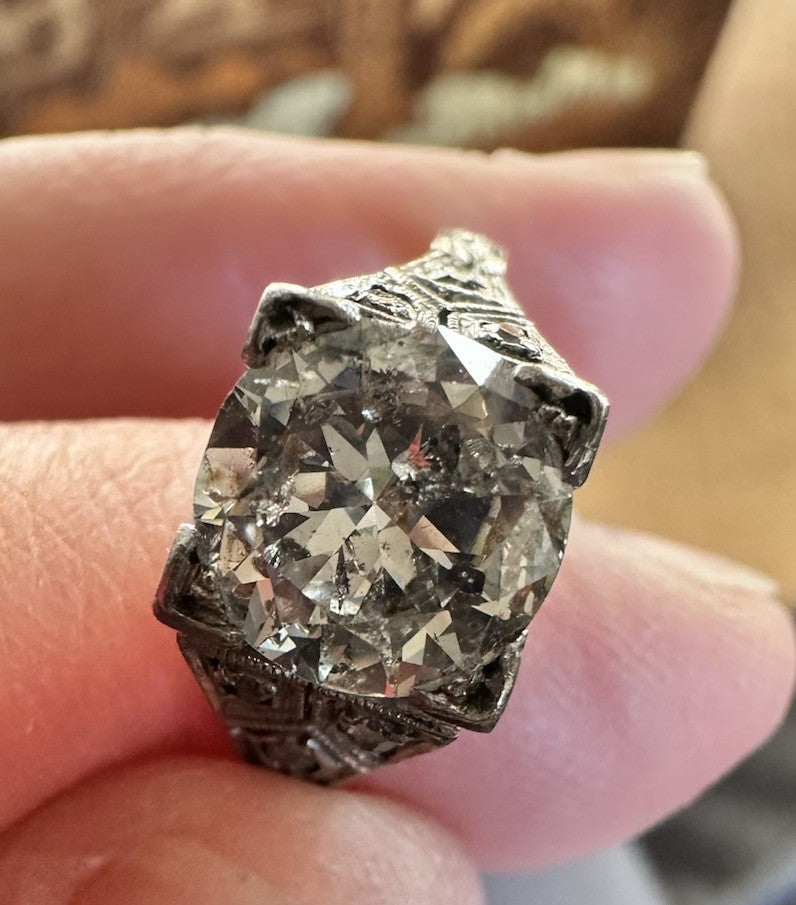 Antique Deco 18ct White Gold 1 3/4 Carat Diamond Ring